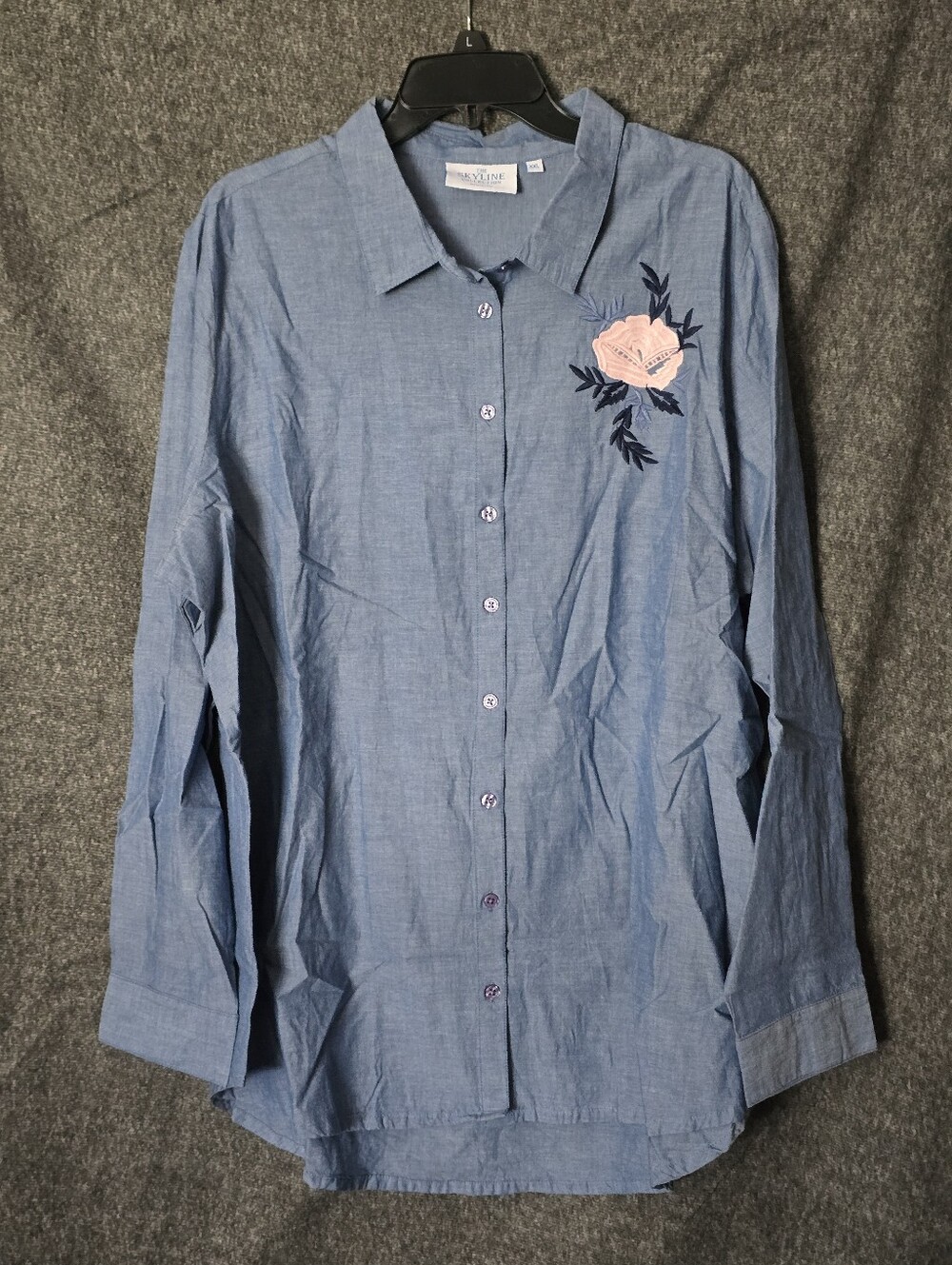 The Skyline Collection Denim Button Down Shirt W/ Embroidery - Size XXL